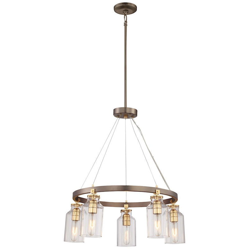 Minka Lavery Morrow 24in 5-Light Chandelier | Industrial Harvard Court Bronze and Gold Highlights | Dining Room & Living Room | Model 4555-588