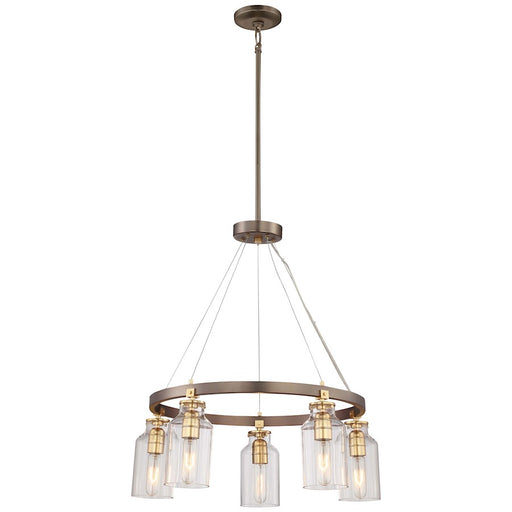 Minka Lavery Morrow 24in 5-Light Chandelier | Industrial Harvard Court Bronze and Gold Highlights | Dining Room & Living Room | Model 4555-588