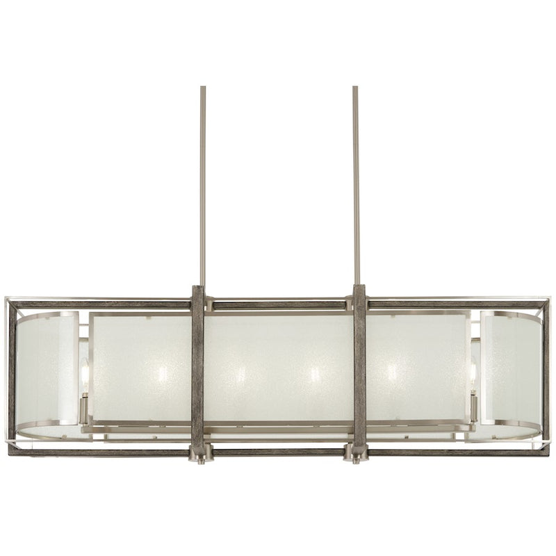 Minka Lavery Tyson's Gate 42in 6-Light Island Light | Brushed Nickel Steel and Shale Wood Glass | Kitchen Island & Dining Room | Model 4569-098