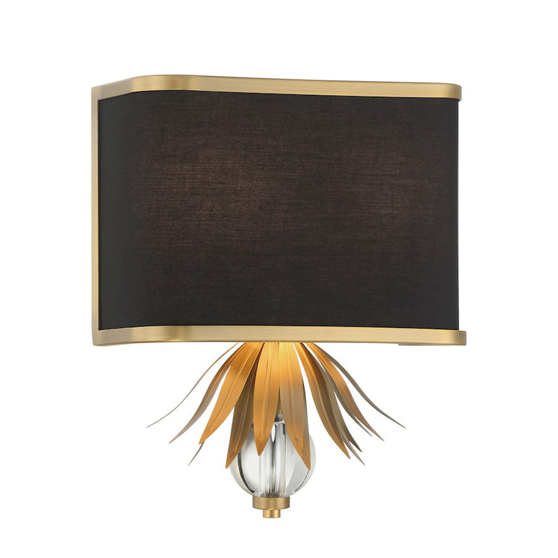 Minka Lavery Caprio 2-Light Wall Sconce | Modern Natural Brushed Brass Steel and Black/White Fabric Shade | Living Room & Bedroom | Model 4582-672