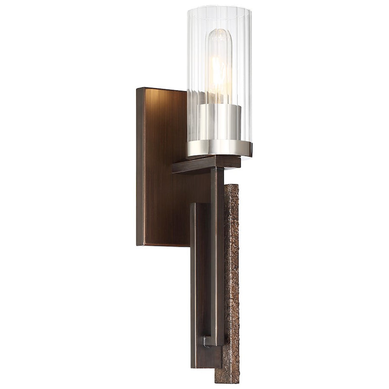 Minka Lavery Maddox Roe 1-Light Wall Sconce | Industrial Iron Ore with Gold Dust Highlights and Clear Fluted Glass | Hallway | Model 4600-101