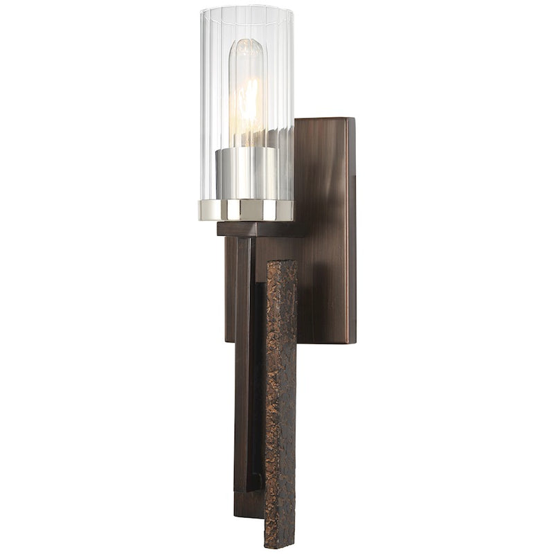 Minka Lavery Maddox Roe 1-Light Wall Sconce | Industrial Iron Ore with Gold Dust Highlights and Clear Fluted Glass | Hallway | Model 4600-101