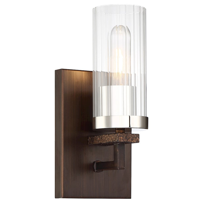 Minka Lavery Maddox Roe 1-Light Vanity Light | Forged Iron Ore with Gold Dust Highlights and Fluted Glass | Bathroom Vanity & Powder | Model 4601-101