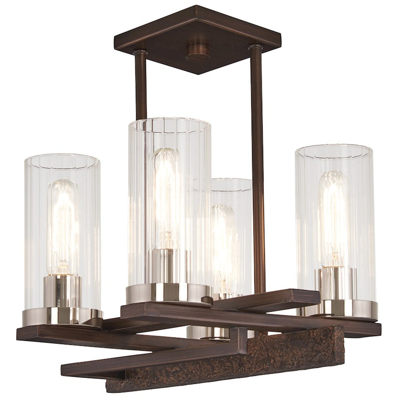 Minka Lavery Maddox Roe 4-Light Semi-Flush Mount | Industrial Iron Ore with Gold Dust Highlights and Clear Fluted Glass | Entryway | Model 4605-101