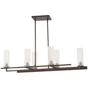 Minka Lavery Maddox Roe 45in 6-Light Island Pendant | Industrial Iron Ore with Gold Dust and Clear Ribbed Glass | Kitchen Island & | Model 4606-101