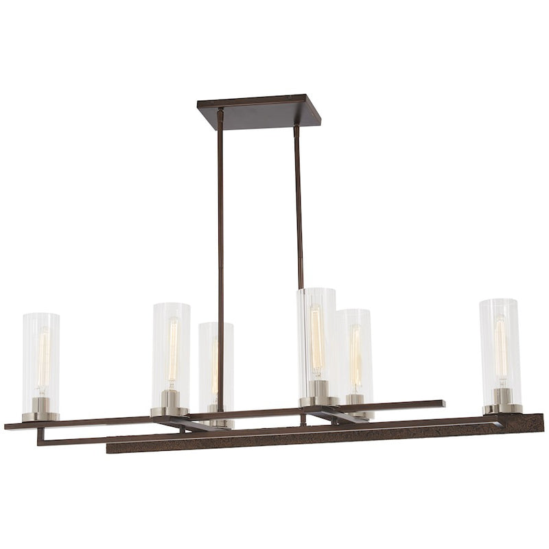 Minka Lavery Maddox Roe 45in 6-Light Island Pendant | Industrial Iron Ore with Gold Dust and Clear Ribbed Glass | Kitchen Island | Model 4606-101