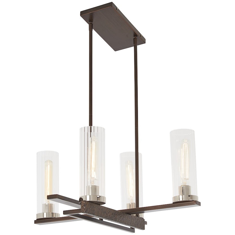 Minka Lavery Maddox Roe 24in 4-Light Chandelier | Industrial Iron Ore with Gold Dust Steel and Fluted Glass | Dining Room & Living | Model 4607-101