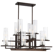 Minka Lavery Maddox Roe 38in 14-Light Chandelier | Industrial Iron Ore with Gold Dust and Clear Ribbed Glass | Dining Room & Great | Model 4610-101