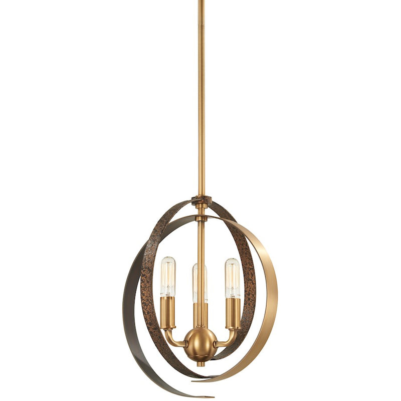 Minka Lavery Criterium 12in 3-Light Chandelier | Industrial Aged Brass and Textured Iron | Dining Room & Kitchen Island | Model 4622-099