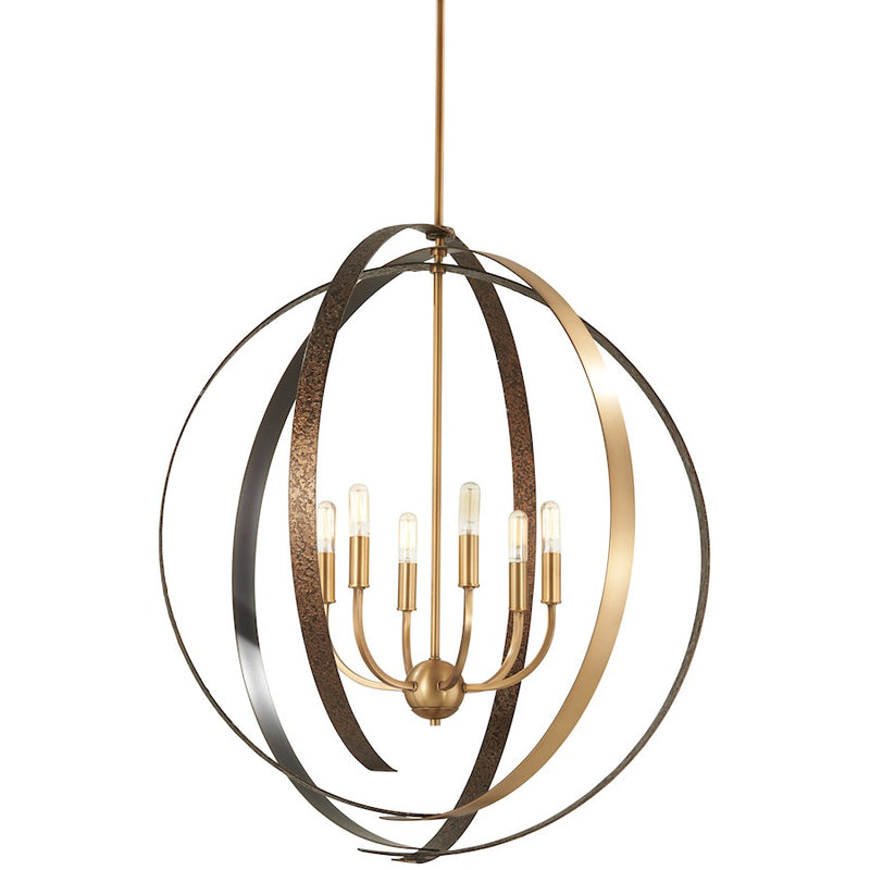 Minka Lavery Tyson's Gate 30in 6-Light Pendant | Aged Brass and Textured Iron | Kitchen Island & Dining Room | 30 x 30 x 32.5 in | Model 4628-099