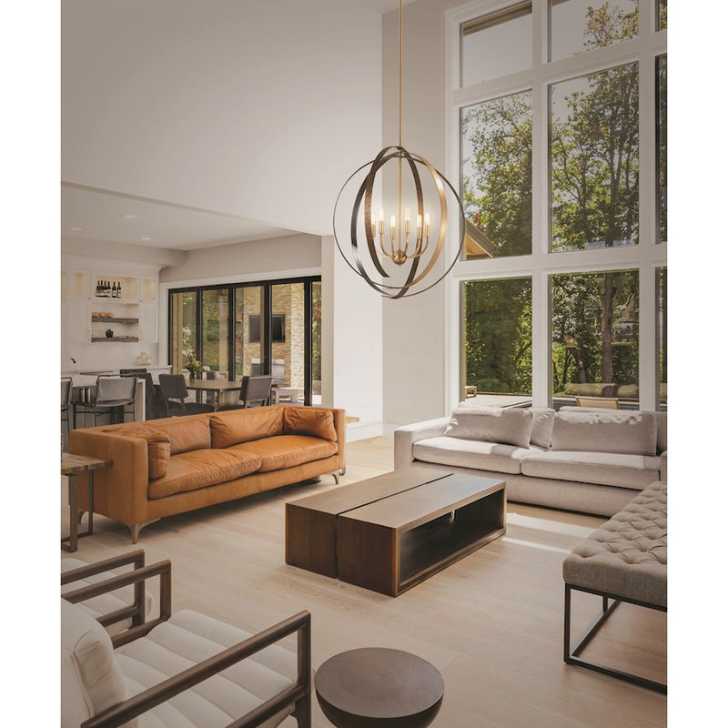 Minka Lavery Tyson's Gate 30in 6-Light Pendant | Aged Brass and Textured Iron | Kitchen Island & Dining Room | 30 x 30 x 32.5 in | Model 4628-099