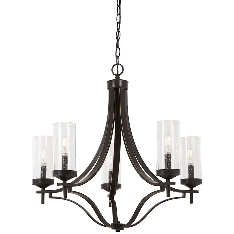 Minka Lavery Elyton 26in 5-Light Chandelier | Traditional Downtown Bronze with Gold Highlights and Clear Seeded Glass | Dining Room | Model 4655-579