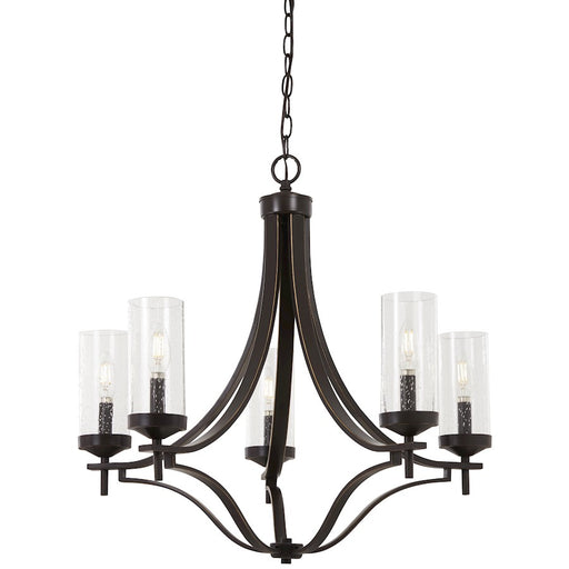 Minka Lavery Elyton 26in 5-Light Chandelier | Traditional Downtown Bronze with Gold Highlights and Clear Seeded Glass | Dining Room | Model 4655-579