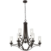 Minka Lavery Elyton 30in 9-Light Chandelier | Traditional Downtown Bronze with Gold Highlights and Clear Seeded Glass | Dining Room | Model 4659-579