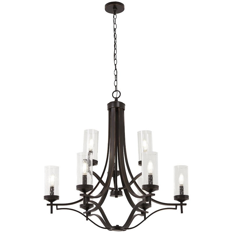 Minka Lavery Elyton 30in 9-Light Chandelier | Traditional Downtown Bronze with Gold Highlights and Clear Seeded Glass | Dining Room | Model 4659-579