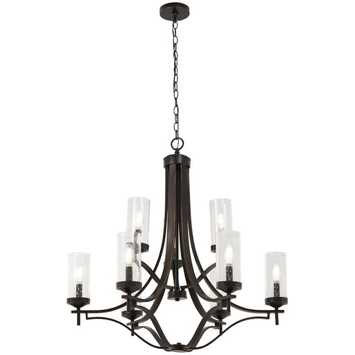 Minka Lavery Elyton 30in 9-Light Chandelier | Traditional Downtown Bronze with Gold Highlights and Clear Seeded Glass | Dining Room | Model 4659-579