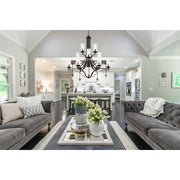 Minka Lavery Elyton 30in 9-Light Chandelier | Traditional Downtown Bronze with Gold Highlights and Clear Seeded Glass | Dining Room | Model 4659-579