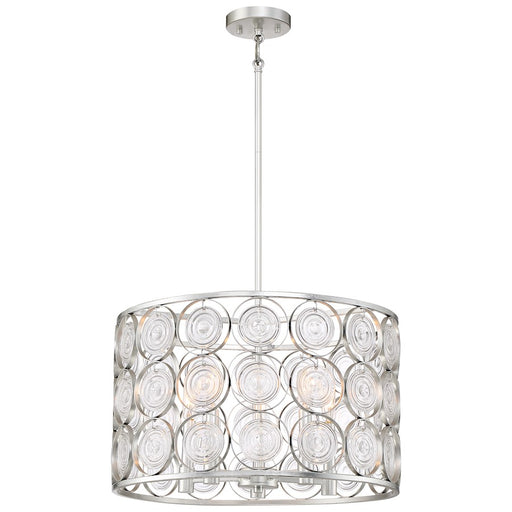 Minka Lavery Culture Chic 20in 1-Light Pendant | Glamorous Catalina Silver Steel and Ripple Glass | Kitchen Island & Dining Room | Model 4666-598