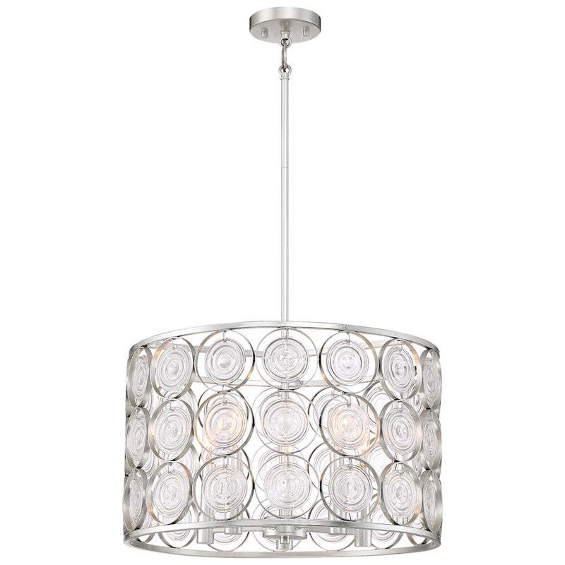 Minka Lavery Culture Chic 20in 1-Light Pendant | Glamorous Catalina Silver Steel and Ripple Glass | Kitchen Island & Dining Room | Model 4666-598