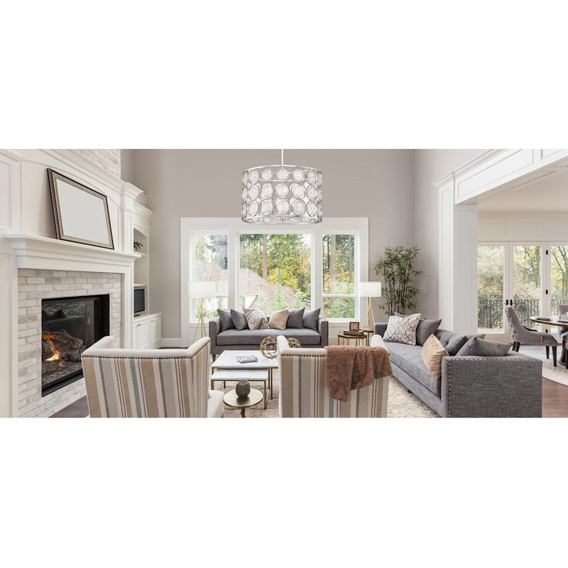 Minka Lavery Culture Chic 20in 1-Light Pendant | Glamorous Catalina Silver Steel and Ripple Glass | Kitchen Island & Dining Room | Model 4666-598