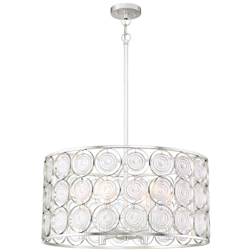 Minka Lavery Culture Chic 24in 1-Light Pendant | Glamorous Catalina Silver Steel and Ripple Glass | Living Room & Dining Room | W 24 | Model 4667-598