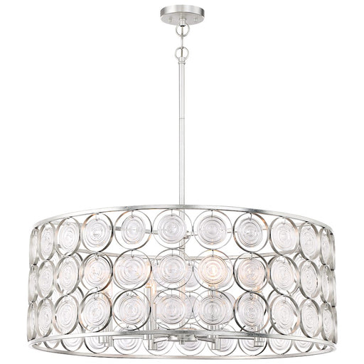 Minka Lavery Culture Chic 32in 1-Light Pendant | Glamorous Catalina Silver Steel and Ripple Glass | Kitchen Island & Dining Room | Model 4668-598