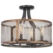 Minka Lavery Marsden Commons 12in 1-Light Semi-Flush | Industrial Smoked Iron with Aged Gold and Clear Glass | Entryway & Hallway | Model 4697-107