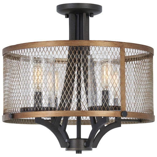 Minka Lavery Marsden Commons 16in 1-Light Semi Flush | Industrial Smoked Iron and Aged Gold Steel | Entryway & Hallway | Model 4698-107
