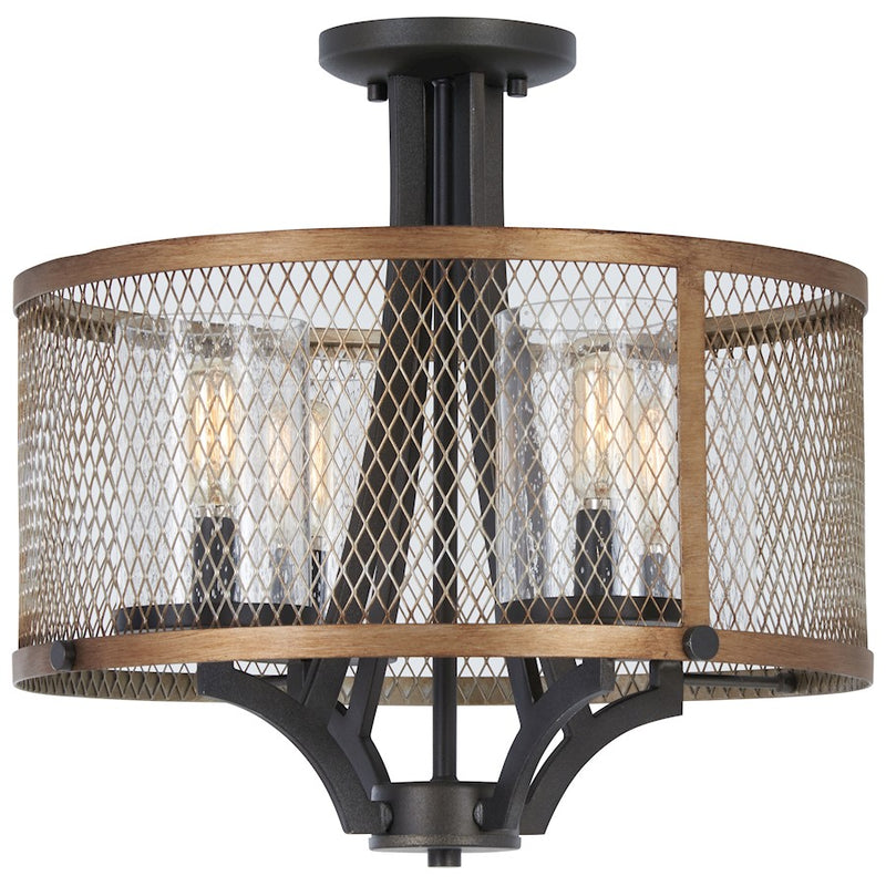 Minka Lavery Marsden Commons 16in 1-Light Semi Flush | Industrial Smoked Iron and Aged Gold Steel | Entryway & Hallway | Model 4698-107