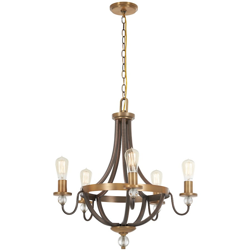 Minka Lavery Safra 25in 5-Light Pendant | Transitional Industrial Harvard Court Bronze and Natural Brushed Brass | Kitchen Island | Model 4735-113