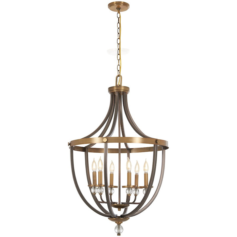 Minka Lavery Safra 23in 6-Light Pendant | Transitional Industrial Harvard Court Bronze and Natural Brushed Brass | Kitchen Island & | Model 4736-113