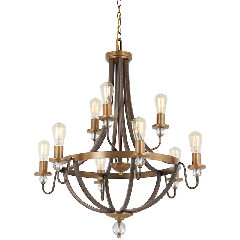 Minka Lavery Criterium 31in 9-Light Island Light | Industrial Harvard Court Bronze with Natural Brushed Brass | Kitchen Island | Model 4739-113