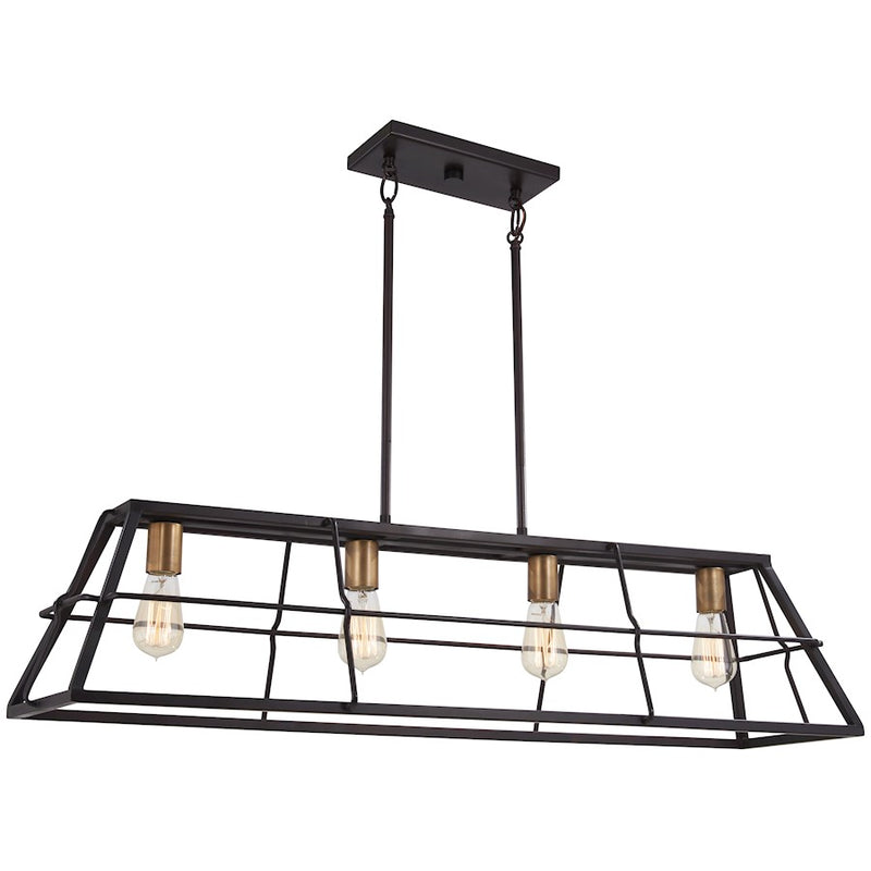 Minka Lavery Keeley Calle 42in 3-Light Island Light | Industrial Painted Bronze and Natural Brushed Brass Steel | Kitchen Island & | Model 4764-416