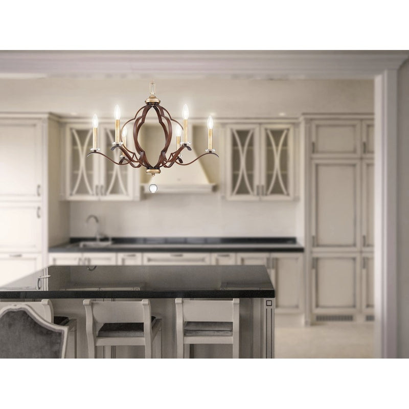 Minka Lavery Ava Libertine 26in 6-Light Chandelier | Pale Gold and Distressed Bronze | Dining Room & Living Room | 26 x 26 x 22 in | Model 4836-690