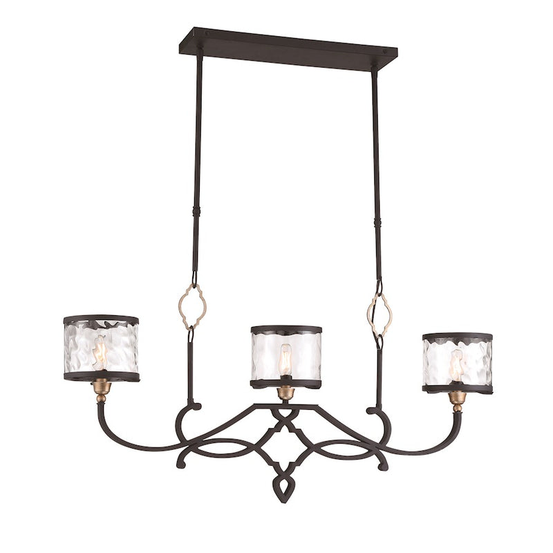 Minka Lavery Wyndmere 36in 3-Light Island Pendant | Transitional Sand Coal with Gold Highlights and Clear Seeded Glass | Kitchen | Model 4853-686