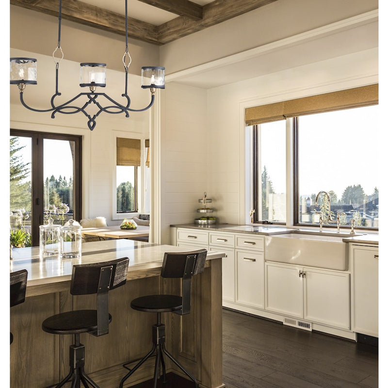 Minka Lavery Wyndmere 36in 3-Light Island Pendant | Transitional Sand Coal with Gold Highlights and Clear Seeded Glass | Kitchen | Model 4853-686