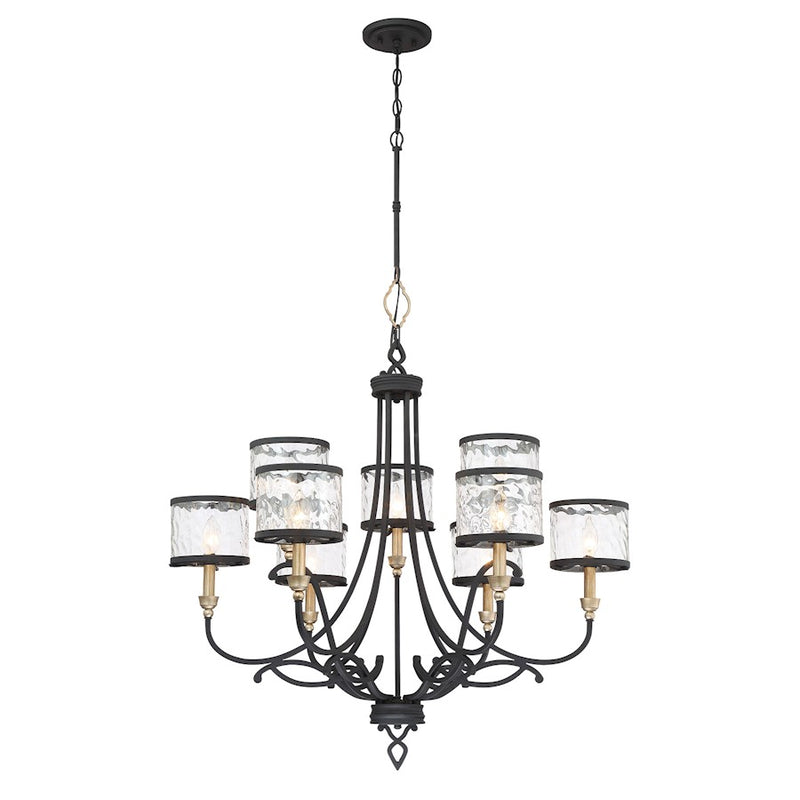 Minka Lavery Wyndmere 34in 9-Light Chandelier | Contemporary Sand Black with Gold Highlight and Water Glass | Dining Room & Living | Model 4859-686