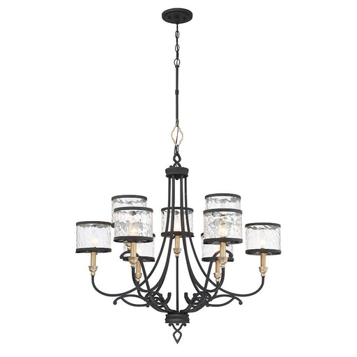 Minka Lavery Wyndmere 34in 9-Light Chandelier | Contemporary Sand Black with Gold Highlight and Water Glass | Dining Room & Living | Model 4859-686