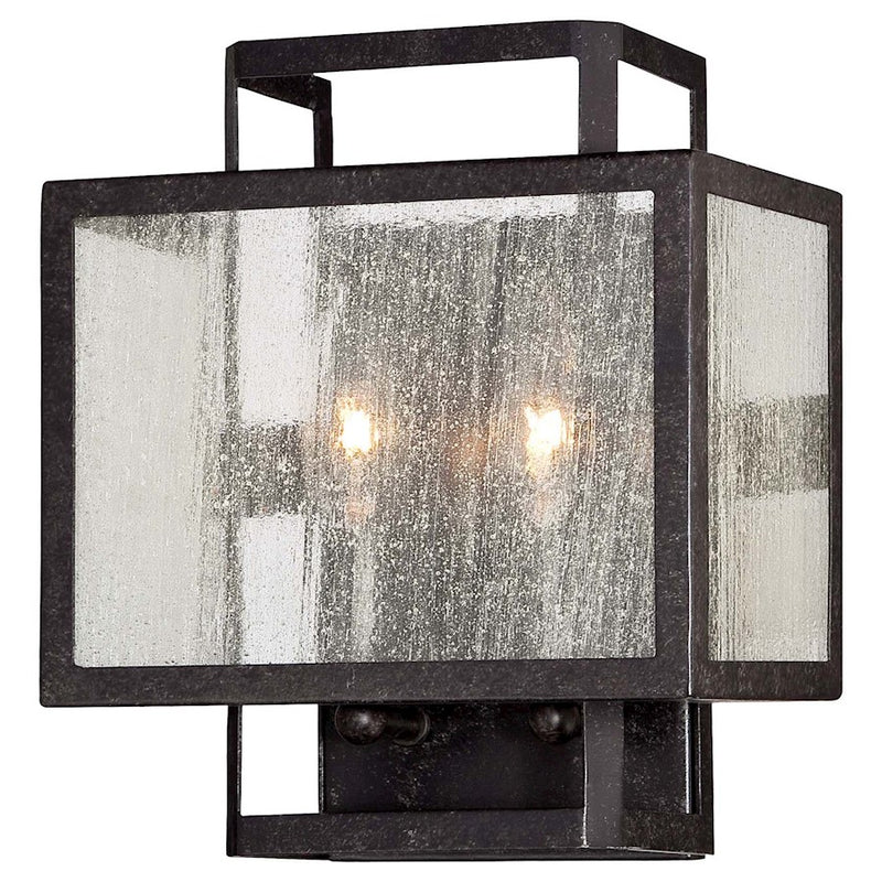 Minka Lavery Camden Square 2-Light Wall Sconce | Transitional Aged Charcoal and Clear Seeded Glass | Hallway & Bedroom Accent | Model 4870-283