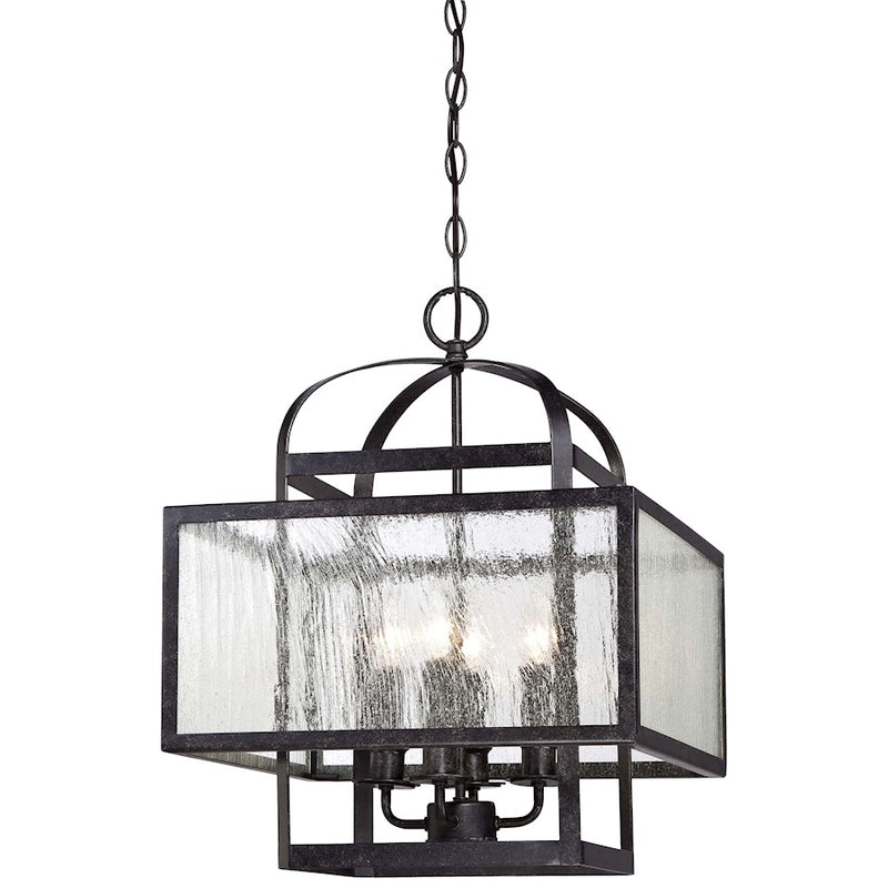 Minka Lavery Camden Square 15.5in 4-Light Mini Chandelier | Transitional Aged Charcoal Metal and Clear Seeded Glass | Dining Room & | Model 4875-283
