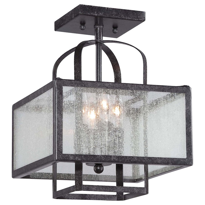 Minka Lavery Camden Square 11in 4-Light Semi-Flush Mount | Industrial Aged Charcoal and Clear Seeded Glass | Entryway & Hallway | Model 4876-283