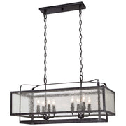Minka Lavery Camden Square 32in 8-Light Island Light | Industrial Aged Charcoal and Clear Seeded Glass | Kitchen Island & Dining Room | Model 4878-283