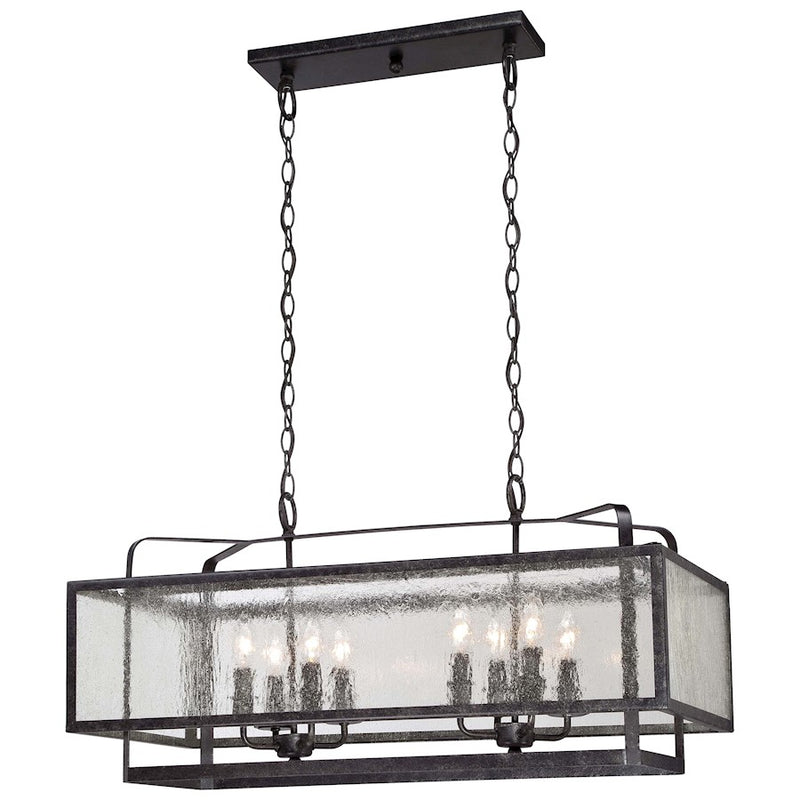 Minka Lavery Camden Square 32in 8-Light Island Light | Industrial Aged Charcoal and Clear Seeded Glass | Kitchen Island & Dining Room | Model 4878-283