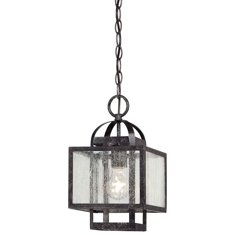 Minka Lavery Camden Square 8in 1-Light Mini Pendant | Industrial Aged Charcoal and Clear Seeded Glass | Kitchen Island & Dining Room | Model 4879-283