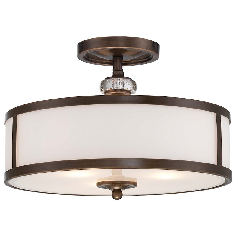 Minka Lavery Thorndale 15in 3-Light Semi-Flush Mount | Traditional Dark Noble Bronze Steel and Etched Opal Glass with White Linen | Model 4942-570
