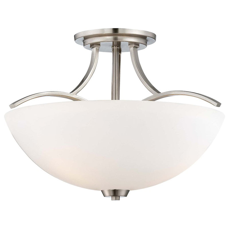 Minka Lavery Overland Park 16in 3-Light Semi-Flush Mount | Brushed Nickel | Hallway & Bedroom Ceiling Light | 16.5 x 11.75 in | Model 4962-84