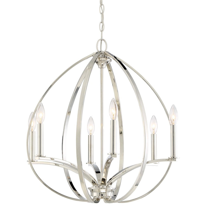 Minka Lavery Tilbury 24in 6-Light Chandelier | Transitional Polished Nickel and Clear Glass | Dining Room & Living Room | Model 4986-613