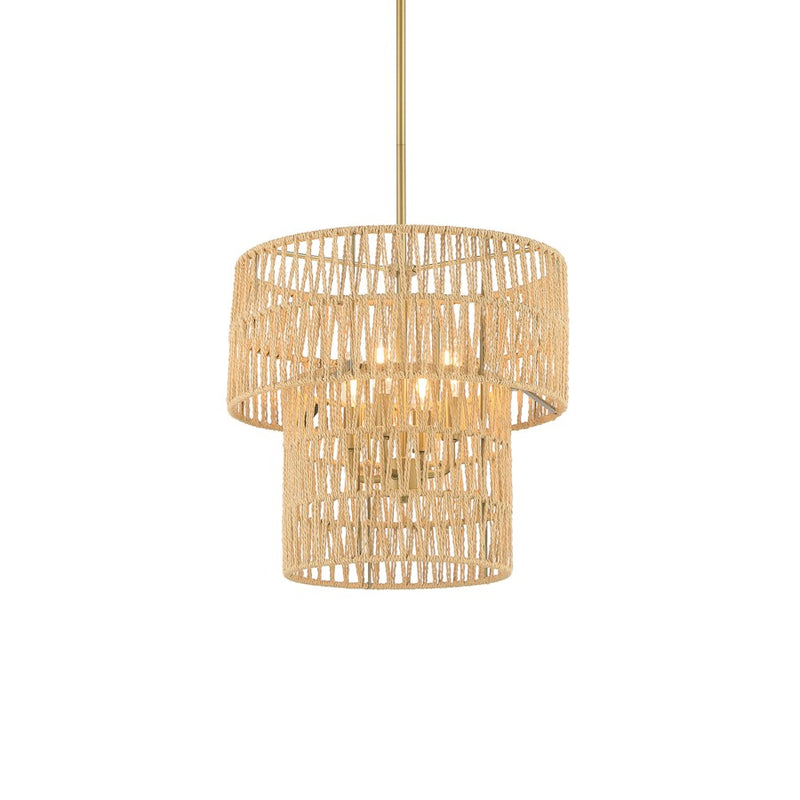 Minka Lavery Bungalow Heaven 26in 5-Light Flush Mount | Coastal Soft Brass and Papyrus Rope | Entryway & Covered Patio | 26 x 17 in | Model 5042-695