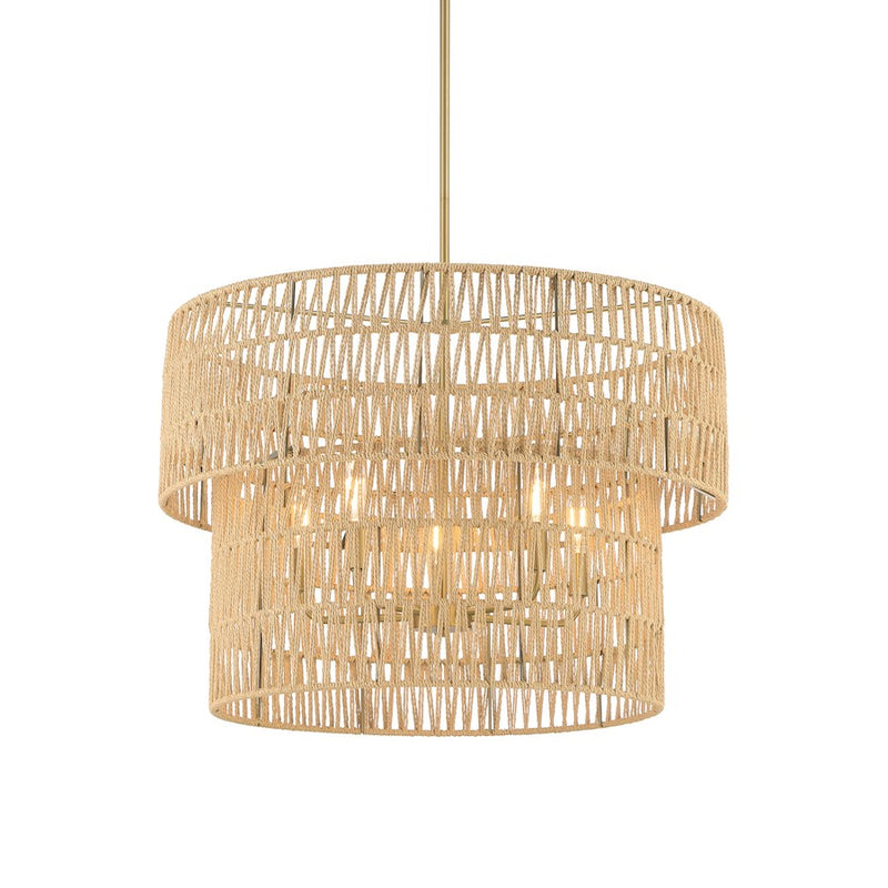 Minka Lavery Bungalow Heaven 26in 5-Light Flush Mount | Coastal Soft Brass and Papyrus Rope | Entryway & Covered Patio | 26 x 17 in | Model 5042-695