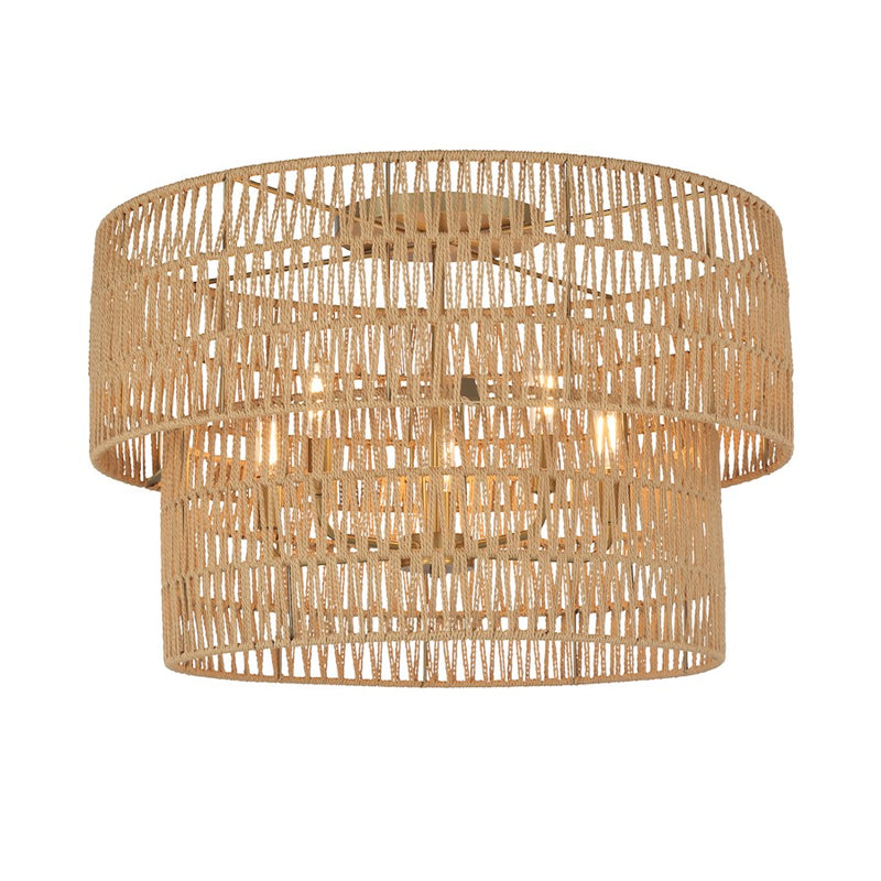 Minka Lavery Bungalow Heaven 26in 5-Light Flush Mount | Coastal Soft Brass and Papyrus Rope | Entryway & Covered Patio | 26 x 17 in | Model 5042-695